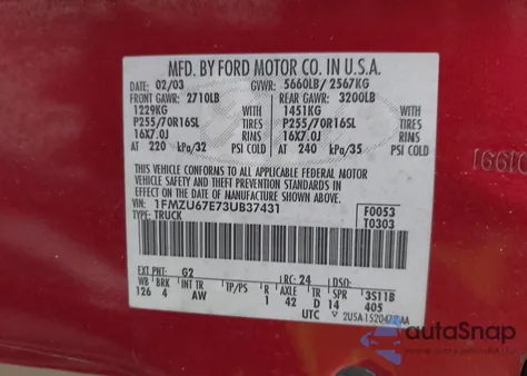 2003 Ford Explorer Sport Trac Xls/Xlt из США, поврежденный, VIN 1FMZU67E73UB37431